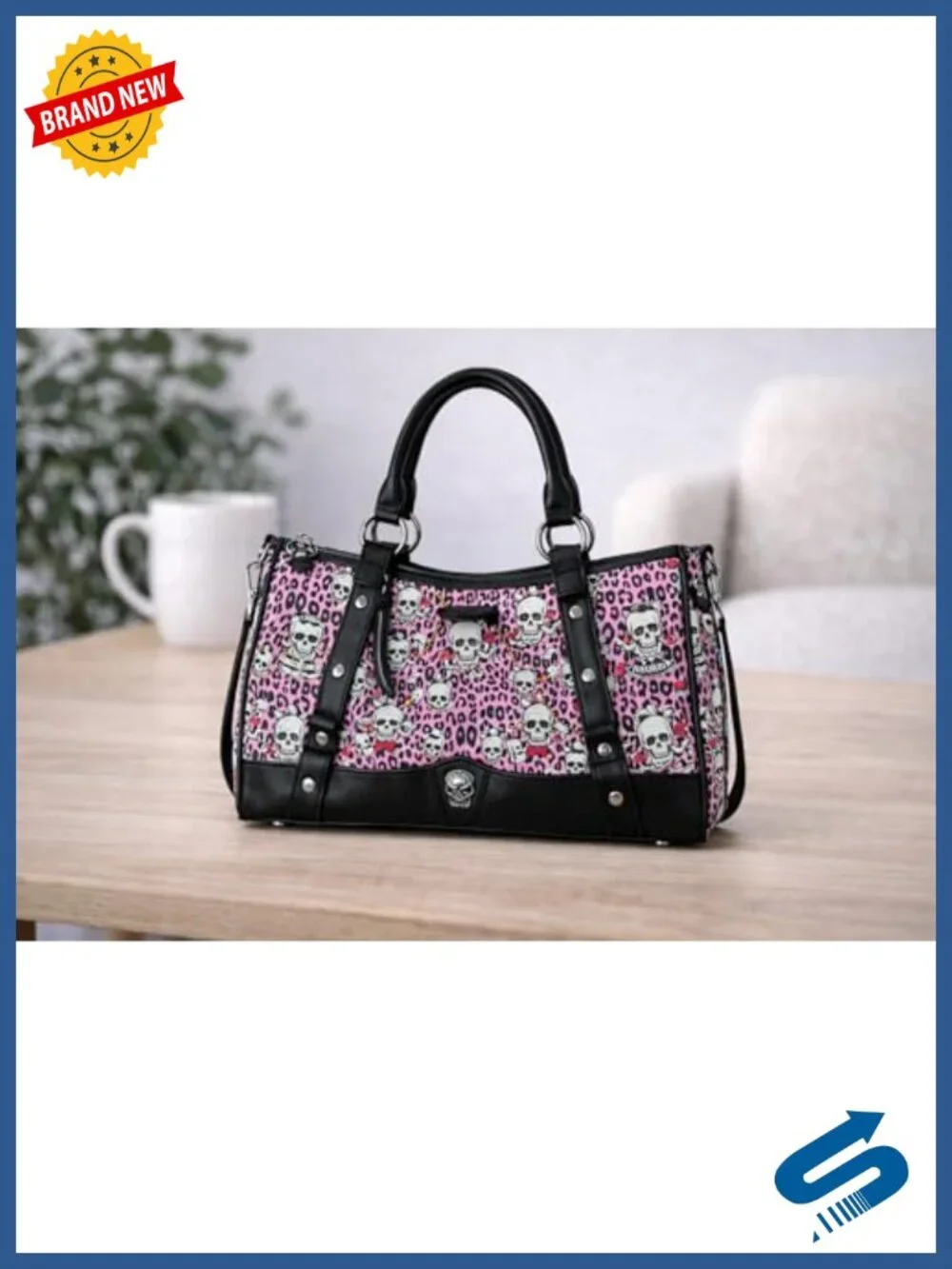 Leopard Skull Satchel Handbag with Crossbody Strap